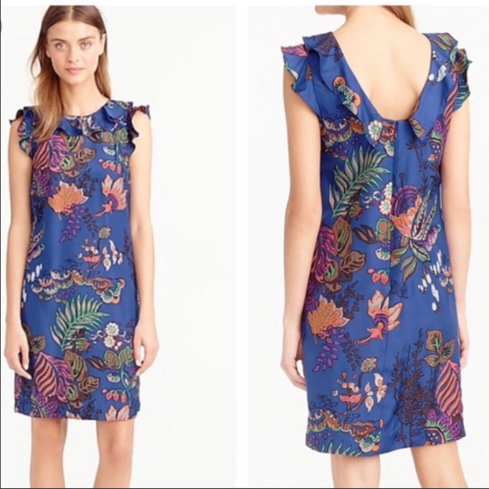 J Crew SILK RUFFLE PRINTED DRESS